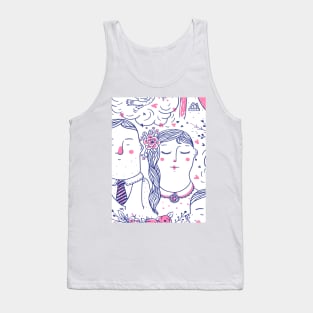 Cute Lovers Drawings Pattern Tank Top